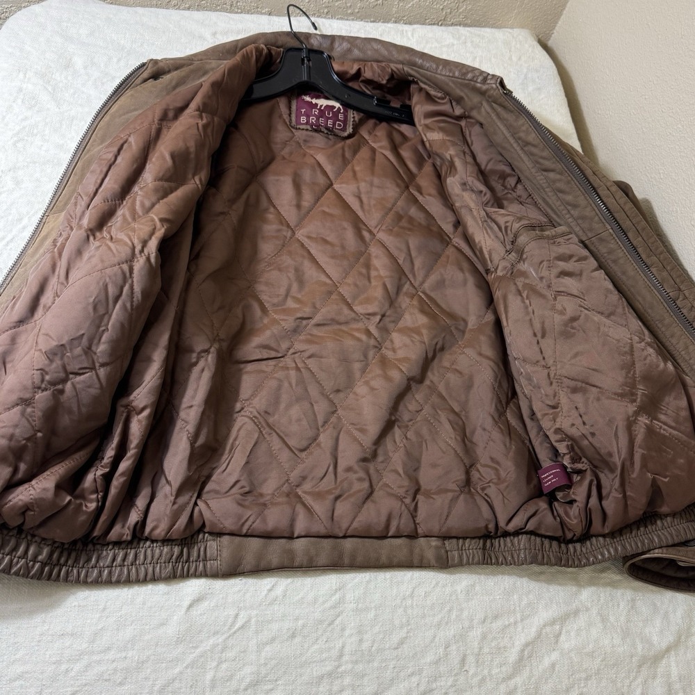 VTG True Breed Men's Distressed Brown Leather Retro Bomber Jacket Size L Aviator - Picture 6 of 14